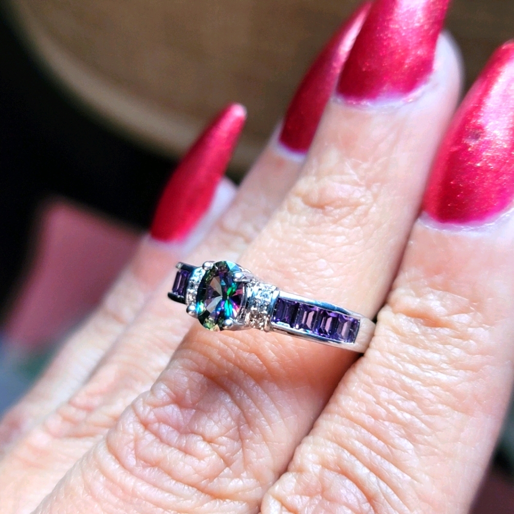 Mystic Fire Topaz Silver Tone Ring